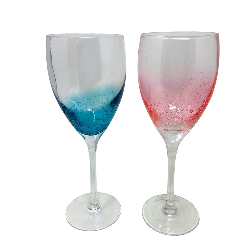 Vintage | Pier 1 | Pink and Blue | Crackled | Long Stem Wine Glasses - Picture 7 of 7